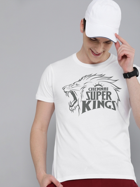 

HERENOW Men White Printed Chennai Super Kings Round Neck Pure Cotton T-shirt