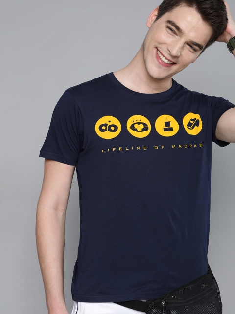 

HERENOW Men Navy Blue Printed Chennai Super Kings Round Neck Pure Cotton T-shirt