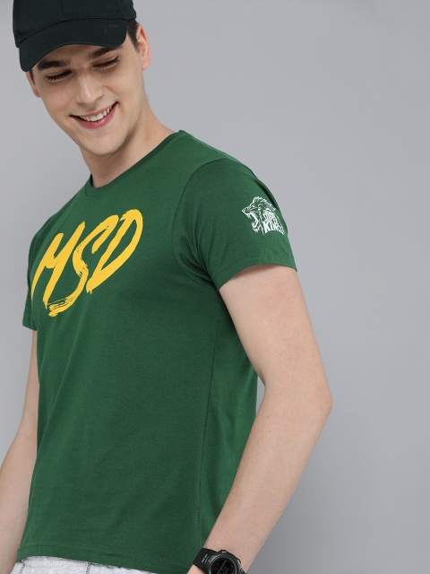 

HERENOW Men Green Printed Chennai Super Kings MSD Round Neck Pure Cotton T-shirt