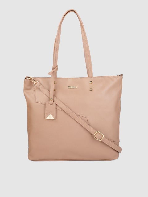 

CERIZ Beige Solid Tote Bag With Detachable Sling Strap