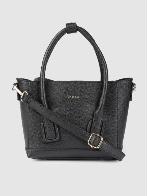 

CERIZ Black Textured Handheld Bag With Detachable Sling Strap