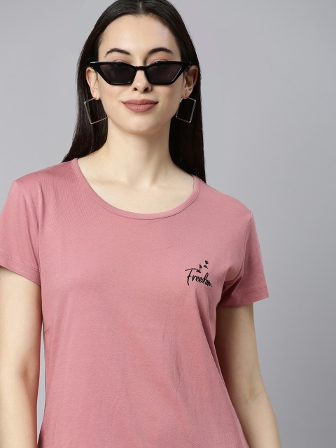 

HERENOW Women Pink Solid Pure Cotton T-shirt