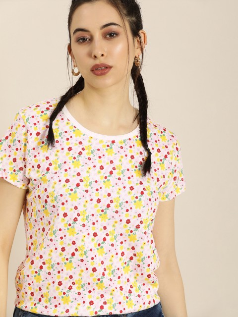 

Moda Rapido Women White Floral Printed Pure Cotton T-shirt