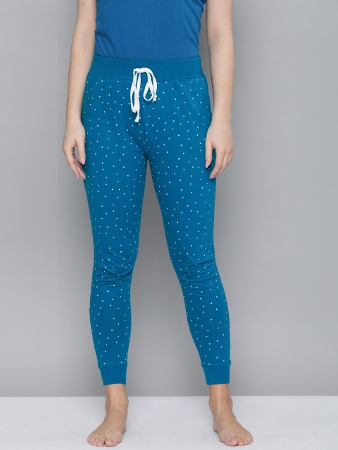 

HERE&NOW Women Blue Printed Pure Cotton Lounge Pants