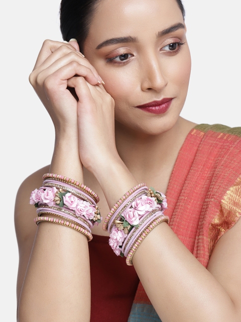 

Peora Set of 26 Pink Gold-Plated Handcrafted Embellished Wedding Chuda Bangles