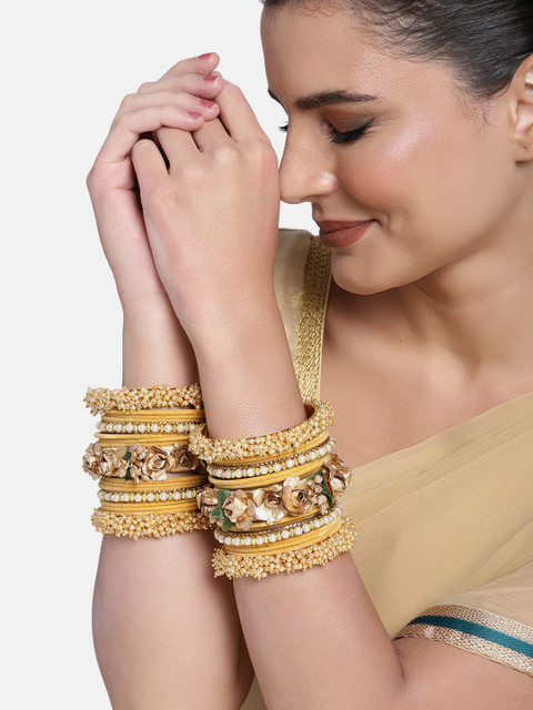 

Peora Set of 34 Yellow Gold-Plated Handcrafted Embellished Wedding Chuda Bangles