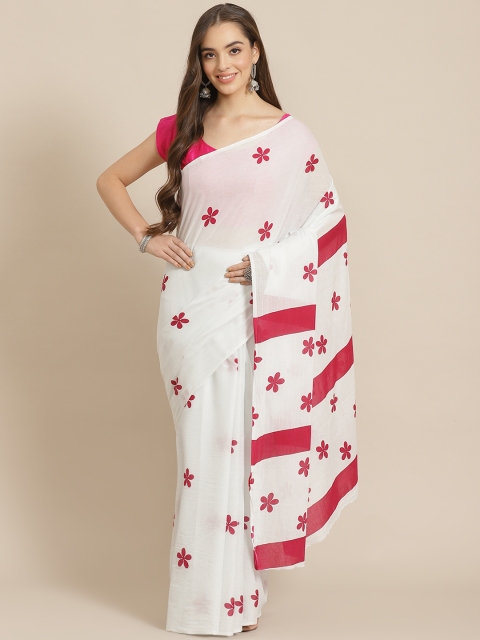 

Juniper Off-White & Red Cotton Blend Printed Bagru Saree