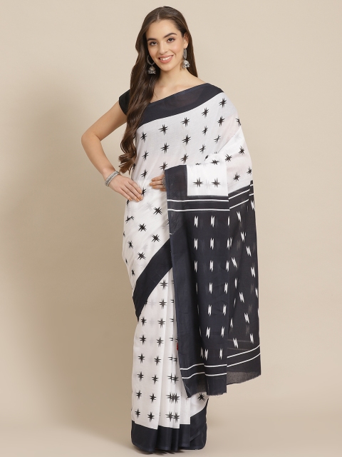 

Juniper Off-White & Black Cotton Blend Printed Bagru Saree