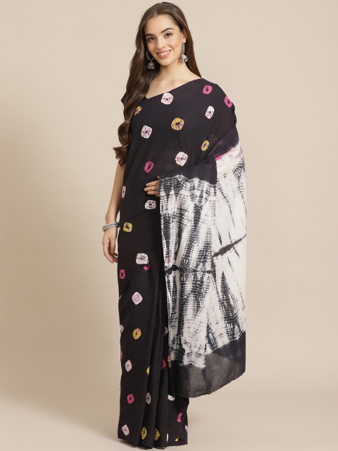 

Juniper Black & White Cotton Blend Printed Bagru Saree