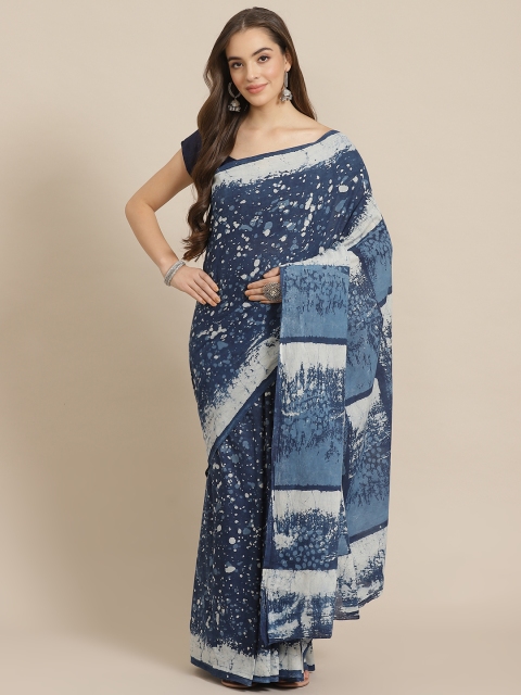 

Juniper Navy Blue & Off-White Printed Bagru Saree