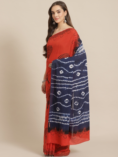 

Juniper Rust & Navy Blue Printed Bagru Saree