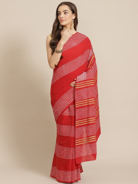 

Juniper Red & Off-White Striped Bagru Saree