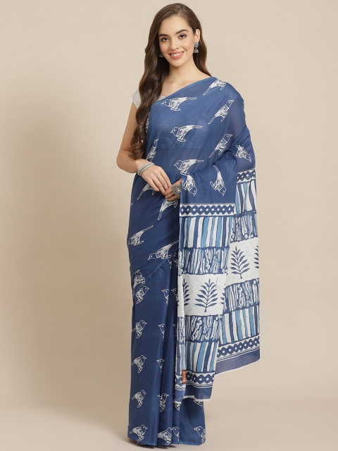 

Juniper Navy Blue & Off-White Printed Bagru Saree