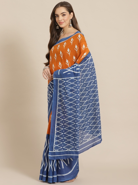 

Juniper Mustard & Blue Printed Bagru Saree