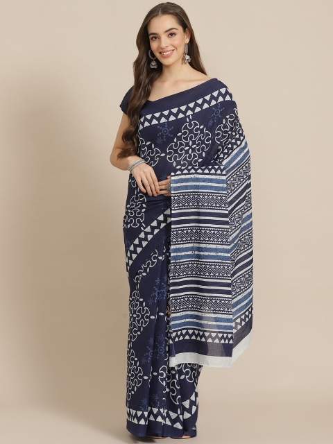 

Juniper Navy Blue & White Printed Bagru Saree