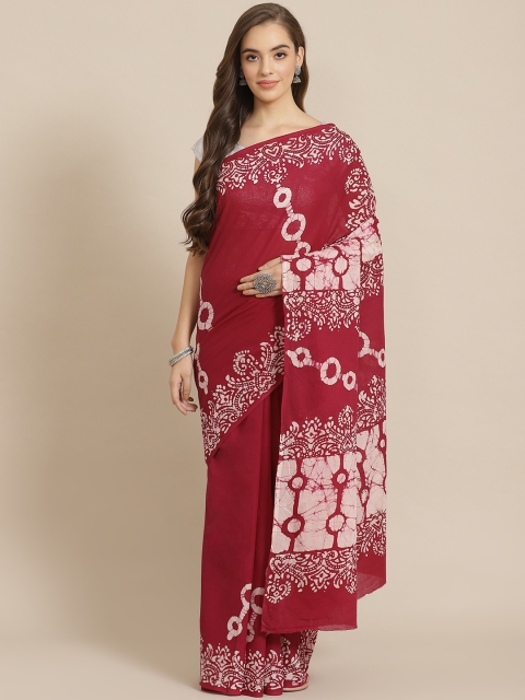 

Juniper Burgundy & Off-White Cotton Blend Printed Bagru Saree