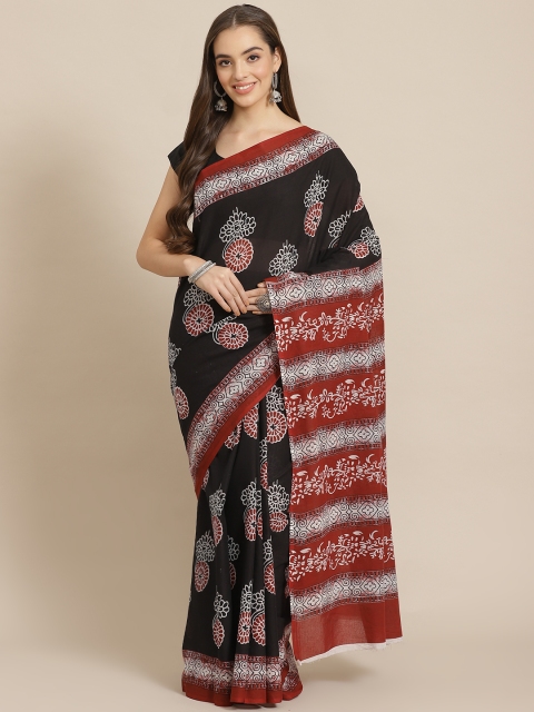 

Juniper Black & Rust Printed Bagru Saree