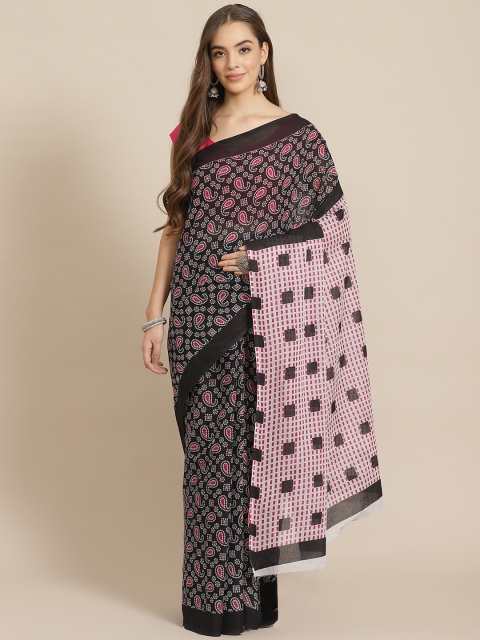 

Juniper Black & Pink Printed Bagru Saree