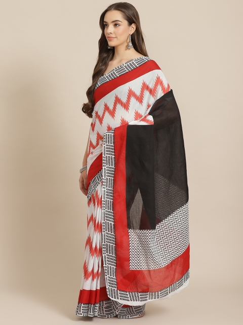 

Juniper Off-White & Red Printed Bagru Saree