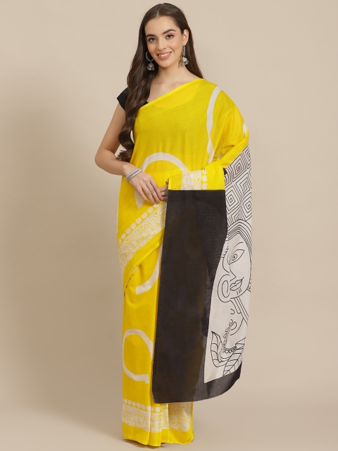 

Juniper Yellow & Black Printed Bagru Saree