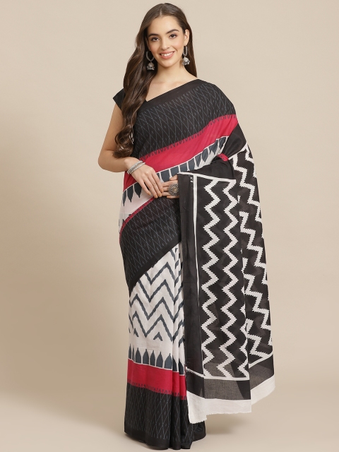 

Juniper Black & White Printed Bagru Saree