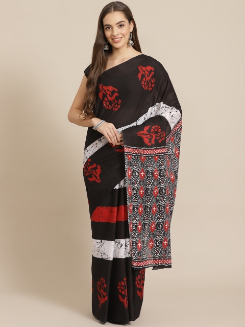 

Juniper Black & Red Cotton Blend Printed Bagru Saree
