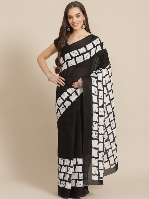 

Juniper Black & White Printed Bagru Saree