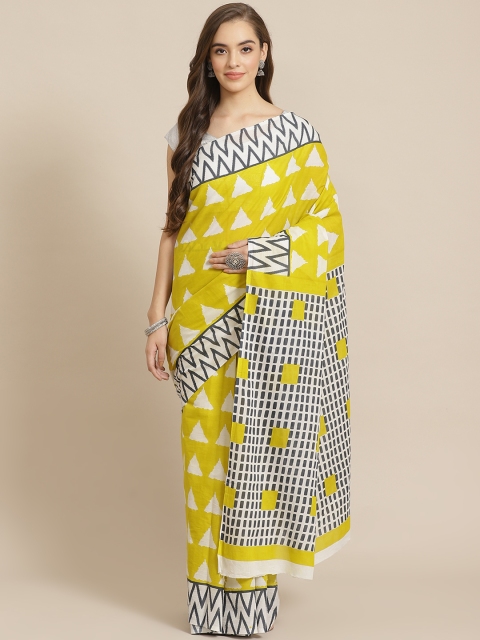 

Juniper Mustard Yellow & Charcoal Printed Bagru Saree