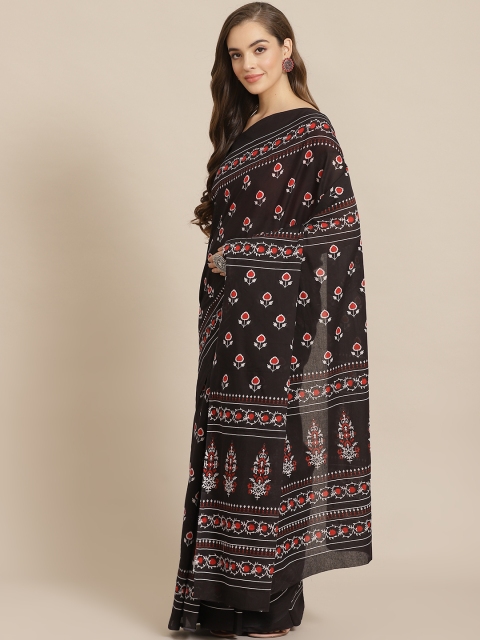 

Juniper Black & Red Cotton Blend Printed Bagru Saree