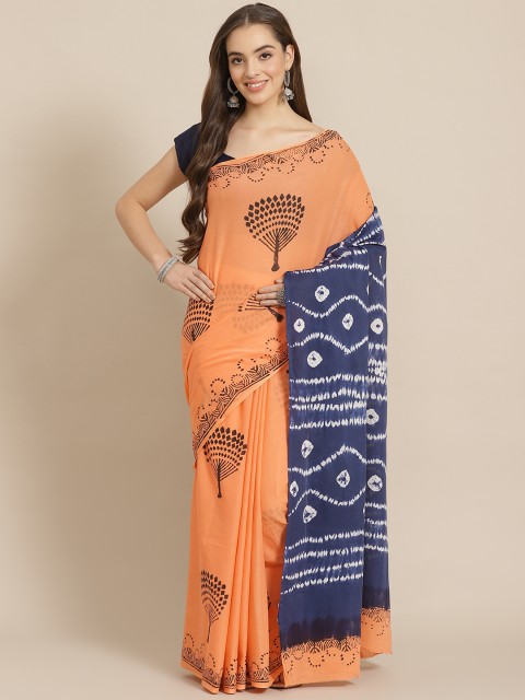 

Juniper Peach-Coloured Printed Bagru Saree