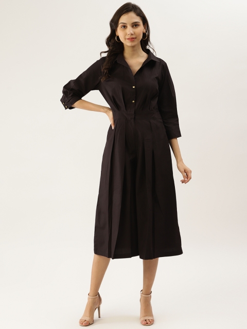 

Label Ritu Kumar Black Solid Shirt Collar Culotte Jumpsuit