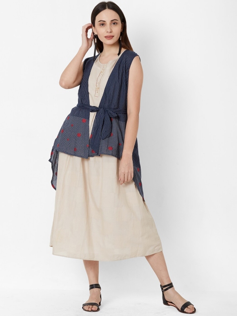 

ZOLA Women Navy Blue Solid Layered Fit and Flare Dress with Belt