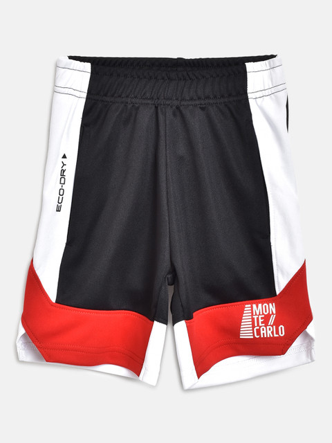 

Monte Carlo Boys Black & White Colourblocked Mid-Rise Sports Shorts
