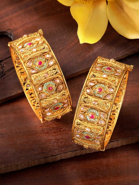 

Peora Gold Plated Set of 2 Meenakari Studded Openable Kada Bangles