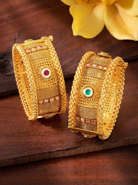 

Peora Gold Plated Set of 2 Studded Openable Kada Bangles