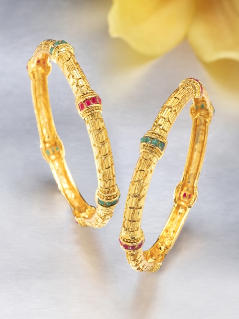 

Peora Set of 2 Gold-Plated Stone Studded Kada Bangles