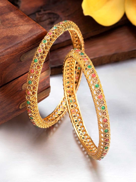 

Peora Set of 2 Gold-Plated Stone Studded Kada Bangles