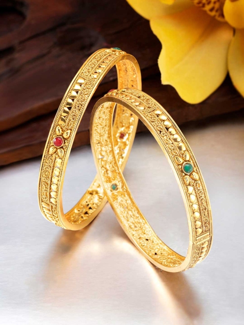 

Peora Set of 2 Gold-Plated Stone Studded Kada Bangles