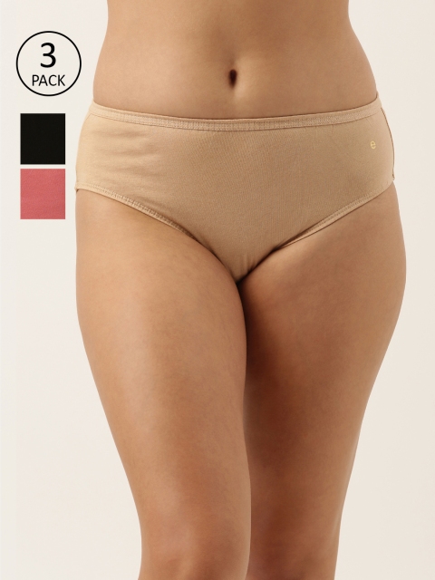 

Enamor Women Pack of 3 Antimicrobial Full Coverage Mid Waist Cotton Hipster Panty - CH03, Beige