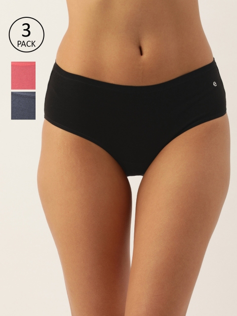 

Enamor Women Pack of 3 Antimicrobial Full Coverage Mid Waist Hipster Panty - CH01, Black
