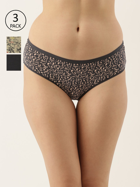 

Enamor Women Pack of 3 Antimicrobial Full Coverage Mid Waist Hipster Panty - CH01, Navy blue