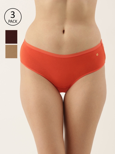 

Enamor Women Pack of 3 Antimicrobial Full Coverage Mid Waist Hipster Panty - CH01, Orange