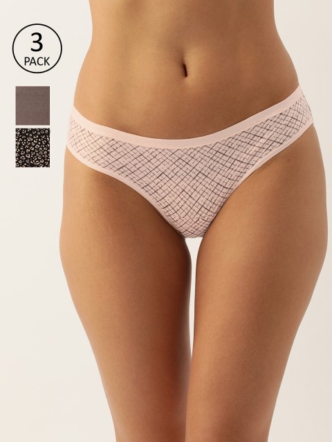 

Enamor Women Pack of 3 Antimicrobial Full Coverage Low Waist Bikini Panty - CB01, Pink