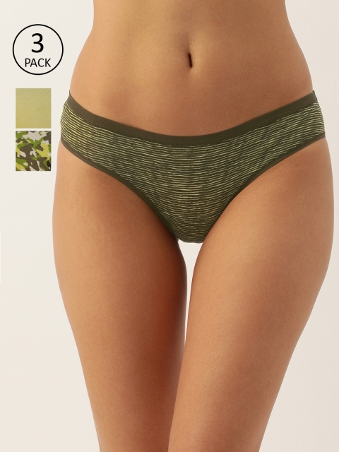 

Enamor Women Pack of 3 Antimicrobial Full Coverage Low Waist Bikini Panty - CB01, Olive