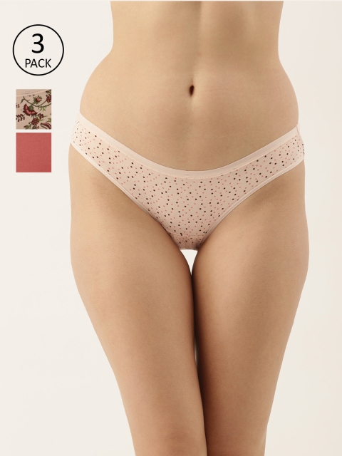 

Enamor Women Pack of 3 Antimicrobial Full Coverage Low Waist Bikini Panty - CB01, Beige