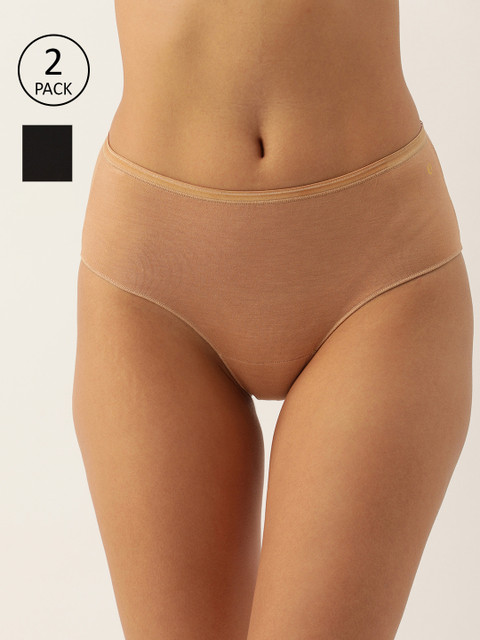 

Enamor Women Pack of 2 Antimicrobial Full Coverage Mid Waist Hipster Panty - MH01, Nude
