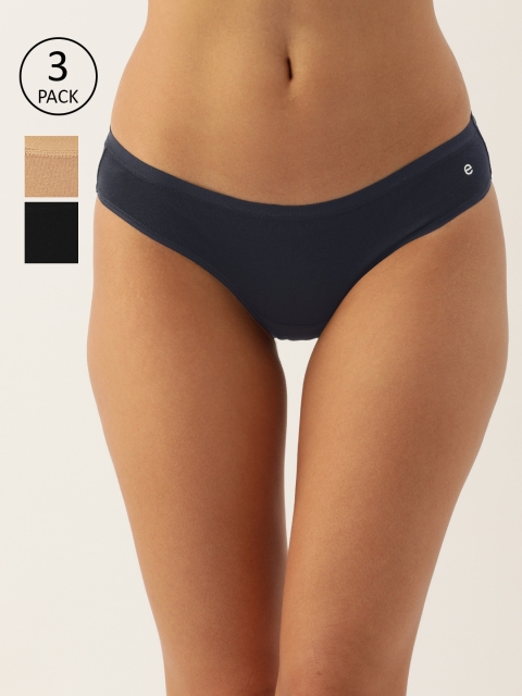 

Enamor Women Pack of 3 Antimicrobial Full Coverage Low Waist Bikini Panty - CB01, Navy blue