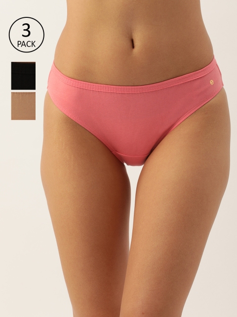 

Enamor Women Pack of 3 Antimicrobial Full Coverage Low Waist Cotton Bikini Panty - CB03, Pink