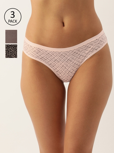 

Enamor Women Pack of 3 Antimicrobial Full Coverage Low Waist Bikini Panty - CB01, Pink