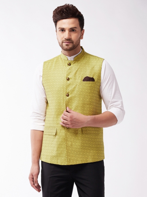 

VASTRAMAY Men Mustard Yellow Woven Design Nehru Jackets